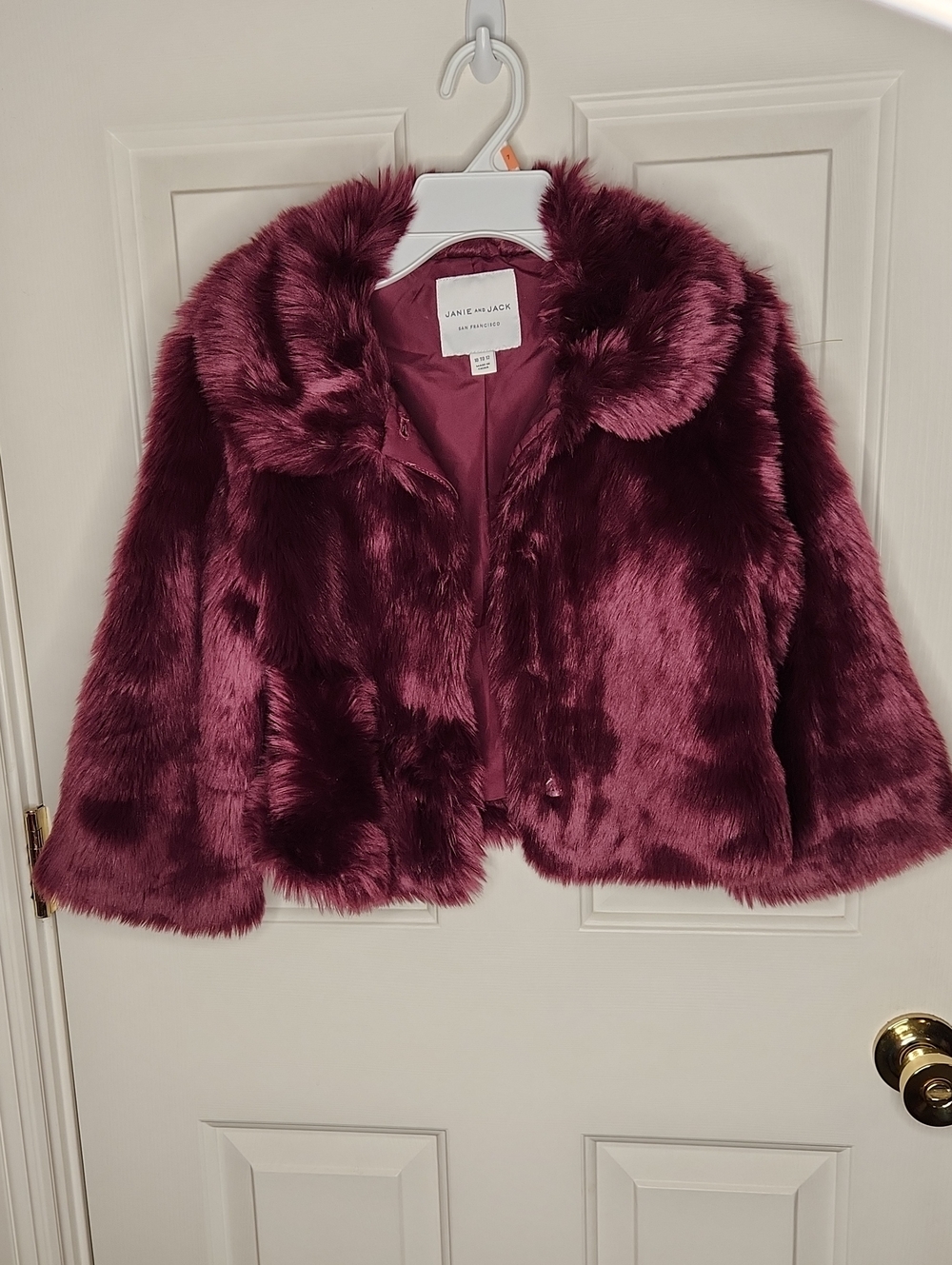 Janie and Jack Festive Faux Fur Cropped Jacket Burgundy Size 10-12